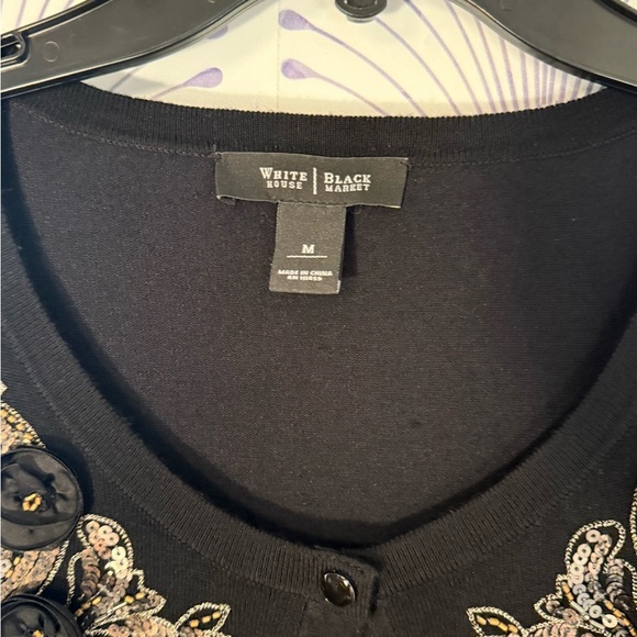 White House Black Market Black Embellished Cardigan Womens size medium - Picture 2 of 4